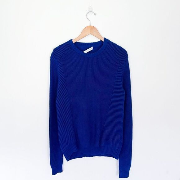 Pierre Balmain Women’s Fine Indigo Blue Heavy Weight Cable Knit Crewneck Sweater - Picture 1 of 8